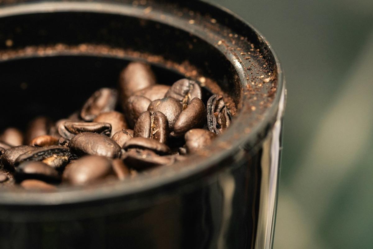 Roasted coffee beans in a container